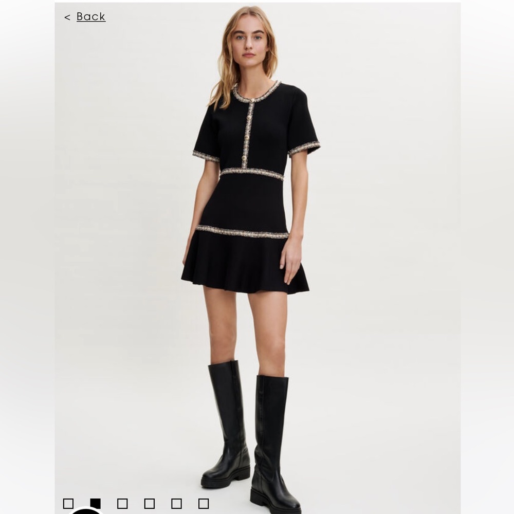 Maje knit dress with contrasting trim. New with tags. Size 34 (XS).